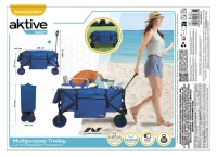 Carro Playa Plegable Aktive Capacidad 80 Kg, 30,5x20,5x74 Cm, Azul(m-9)