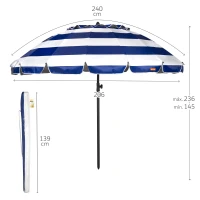Sombrilla de Playa Antiviento 16 Varillas, Ø240 Cm, Azul y Blanco(m-4)