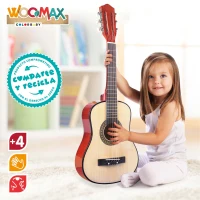 Guitarra de Juguete 6 Cuerdas de Madera Woomax, 26x8x76 Cm, Madera Natural(m-4)