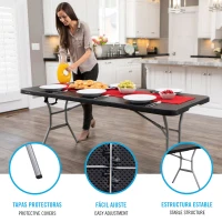 Mesa Plegable Rectangular Lifetime, Tablero HDPE y Estructura de Acero, 183x76x73 Cm, Negra(m-3)