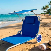 Tumbona Carrito Plegable Aktive Beach 2 en 1 con Parasol Reclinable, 117x67x60 Cm, Azul(m-6)