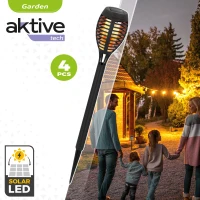 Pack 4 Antorchas Solares Efecto Llama, 12 LEDs, Ø7,5x50 Cm, Negro(m-2)
