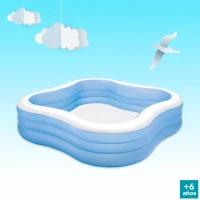 Piscina Hinchable Intex Cuadrada 3 Aros Ondulados 229x229x56 Cm, Azul y Blanco(m-5)