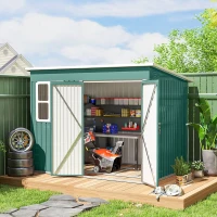 Outsunny Metalen schuur voor het opbergen van tuingereedschap, met raam, brede deur, 260 x 177 x 190 cm, groen(m-10)