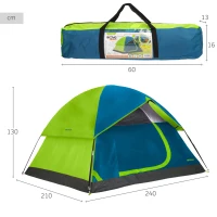 Tienda de Campaña Iglú 4 Personas Doble Techo, 240x210x130 Cm, Verde Fosforito, Azul, Gris y Negro(m-4)