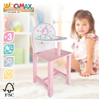 Trona para Muñecas 30-40 Cm de Madera Natural, 26x7x42 Cm, Blanco y Rosa(m-3)