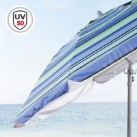 Sombrilla de Playa Antiviento con Pared Desmontable y Mesa Central, 210 Cm, Azul(m-3)