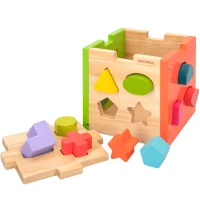 Cubo de Actividades de Madera 14 Figuras 15x15x15 Cm, Multicolor(m-2)