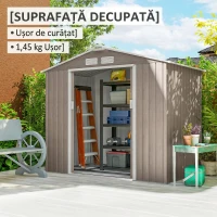 Outsunny Căsuță de Grădină din Metal cu Guri de Aerisire și Uși Duble Culisante, 2,1x1,3m, Maro Deschis(m-8)