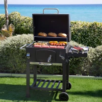 Barbacoa Portátil con Ahumador y Ruedas, 64x50,5x37,5 Cm, Negro(m-2)