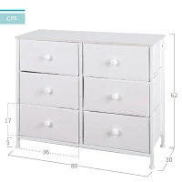 Cómoda 6 Cajones Plegables de Tela, 80x30x62 Cm, Blanco(m-4)
