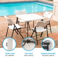 Mesa Cuadrada Plegable Polietileno 38 Mm, 86x86x74 Cm, Blanco(m-3)