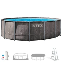 Piscina Desmontable Redonda INTEX Prisma Frame Greywood con Depuradora, 457x122 Cm, Gris(m-1)