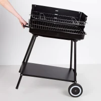 Barbacoa Portátil Carbón Acero Inoxidable Parrilla 4 Alturas, Ruedas y y Asa, 55x43x82 Cm, Negro(m-6)