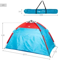 Paravientos Playa 4 Personas Plegable con Suelo y Ventanas 100x14x13 Cm, Azul(m-4)