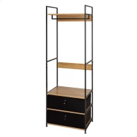 Armario Abierto Estructura Metálica y Cajones Plegables, 60x40x175 Cm, Negro y Madera(m-1)
