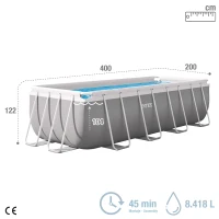 Piscina Desmontable Rectangular Prism Frame con Depuradora, 400x200x122 Cm, Gris Claro(m-4)