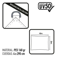 Toldo Vela Rectangular Poliéster 160 G/m² UV50, 300x400x0 Cm, Blanco(m-3)