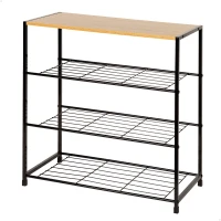 Zapatero Metálico 4 Estantes, 63x30x63 Cm, Negro y Madera(m-1)