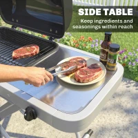 Outsunny Foldable Gas BBQ Grill with Side Table, Portable Gas Barbecue Grill with Thermometer, Grease Box, Wheels, 2.5 kW, Black(m-7)