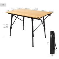 Mesa Plegable Glamping Altura Ajustable, 90x57x45-70 Cm, Tierra(m-4)