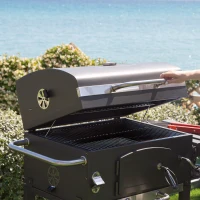 Barbacoa Portátil con Ahumador y Ruedas, 64x50,5x37,5 Cm, Negro(m-8)