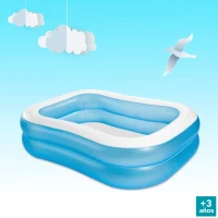 Piscina Hinchable Familiar Rectangular 2 Anillos Vinilo 0,30 Mm, 203x152x48 Cm, Azul(m-5)