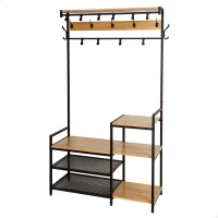Perchero Zapatero Industrial con 4 Estantes y 15 Ganchos, 102x40x180 Cm, Negro(m-1)