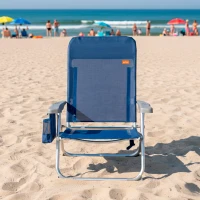 Silla de Playa Plegado Slim Multiposición con Cojín y Bolsillo, 47x58x87 Cm, Azul Marino(m-3)