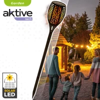 Antorcha Solar LED Efecto Fuego, 11x11x78,5 Cm, Negro(m-2)