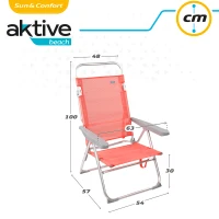 Silla Baja Plegable Reclinable con Estructura de Aluminio, 48x57x100 Cm, Coral(m-6)