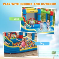 Outsunny 6 in 1 Kids Bouncy Castle, with Water Slide, Water Gun, Climbing Wall, Air Blower for Indoors/Outdoors, 3.9 x 3 x 2m(m-9)