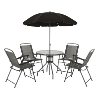Conjunto de Jardín Aktive Garden Mesa 80x70,5 Cm 4 Sillas Plegables Sombrilla 170 Cm, Negro(m-1)