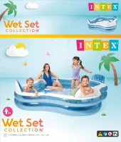 Piscina Hinchable Familiar 4 Asientos con Respaldo y 2 Posavasos, 229x229x66 Cm, Azul(m-9)