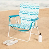 Silla de Playa Plegable Aktive Respaldo Bajo con Bolsillo Trasero 45x40x70 Cm, Azul(m-2)