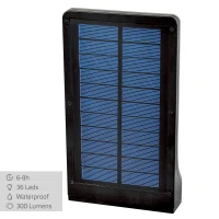 Foco Solar Exterior Aktive con Sensor de Movimiento 36 LED 300 Lúmenes, 11x3x19 Cm, Negro(m-5)