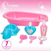 Set Accesorios Bebé para Muñecos 20 Piezas con Bañera, 36x10x36 Cm, Rosa y Azul(m-3)