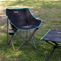 Silla Plegable Camping con Posavasos y Bolsa, 50x47x74 Cm, Negra(m-3)