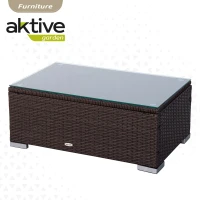 Conjunto Muebles Jardín Aktive Ratán Sintético y Cojines Acolchados, 128x72x72 Cm, Marrón Oscuro(m-5)
