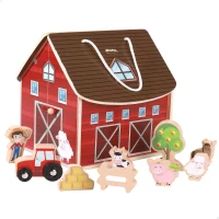 Granja de Madera Portátil con Asas de Cuerda, 19x19x19 Cm, Natural(m-1)