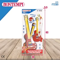 Guitarra Eléctrica Infantil Bontempi con Micrófono y Altavoz, 30x5,5x63 Cm, Rojo y Amarillo(m-7)
