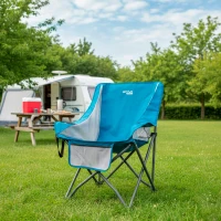 Sillón Plegable de Camping Antivuelco con Posavasos y Bolsillo, 48x50x86 Cm, Azul(m-2)