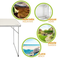 Mesa Plegable de Camping Aktive, Estructura de Acero 9,5 Mm y Tablero MDF, 80x60x70 Cm, Blanco(m-4)