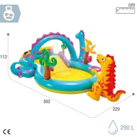 Centro de Juegos Hinchable Dinoland con Tobogán y Piscina, 302x229x112 Cm, Multicolor(m-4)