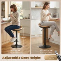 HOMCOM Set of 2 Barstools PU Leather Kitchen Stools with Saddle Seat Height Adjustable Swivel Kitchen Chairs with Footrest Oak(m-6)