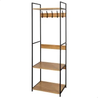 Perchero Zapatero Vertical 3 Estantes 5 Ganchos, 60x40x175 Cm, Negro y Madera(m-1)