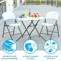 Mesa Auxiliar Plegable Redonda Polietileno Alta Densidad 84x84x74 Cm, Blanco(m-4)