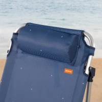 Silla de Playa Tumbona Baja Reclinable 4 Posiciones con Cojín y Bolsillo, 51x45x76 Cm, Azul Marino(m-5)