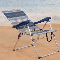 Silla Plegable de Playa Alta Reclinable 5 Posiciones, 47x62x90 Cm, Azul y Gris(m-3)