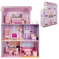 Casa de Muñecas de Madera WOOMAX 3 Plantas, 5 Estancias, 80x31x112 Cm, Rosa(m-1)